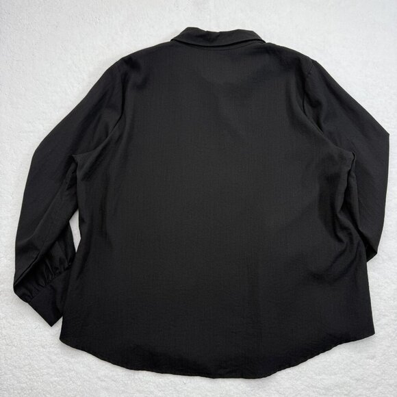 Womens Linen Blend Pleated Blouse Long Sleeves Lagenlook Minimalist Black XXL - Picture 6 of 12